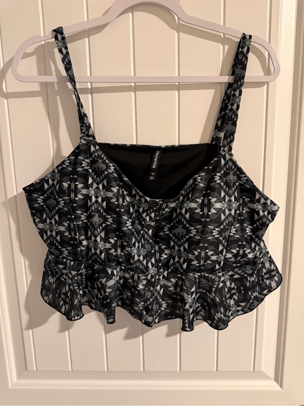 Crazy Train 3XL Black Gray Aztec Western Peplum Cami Top